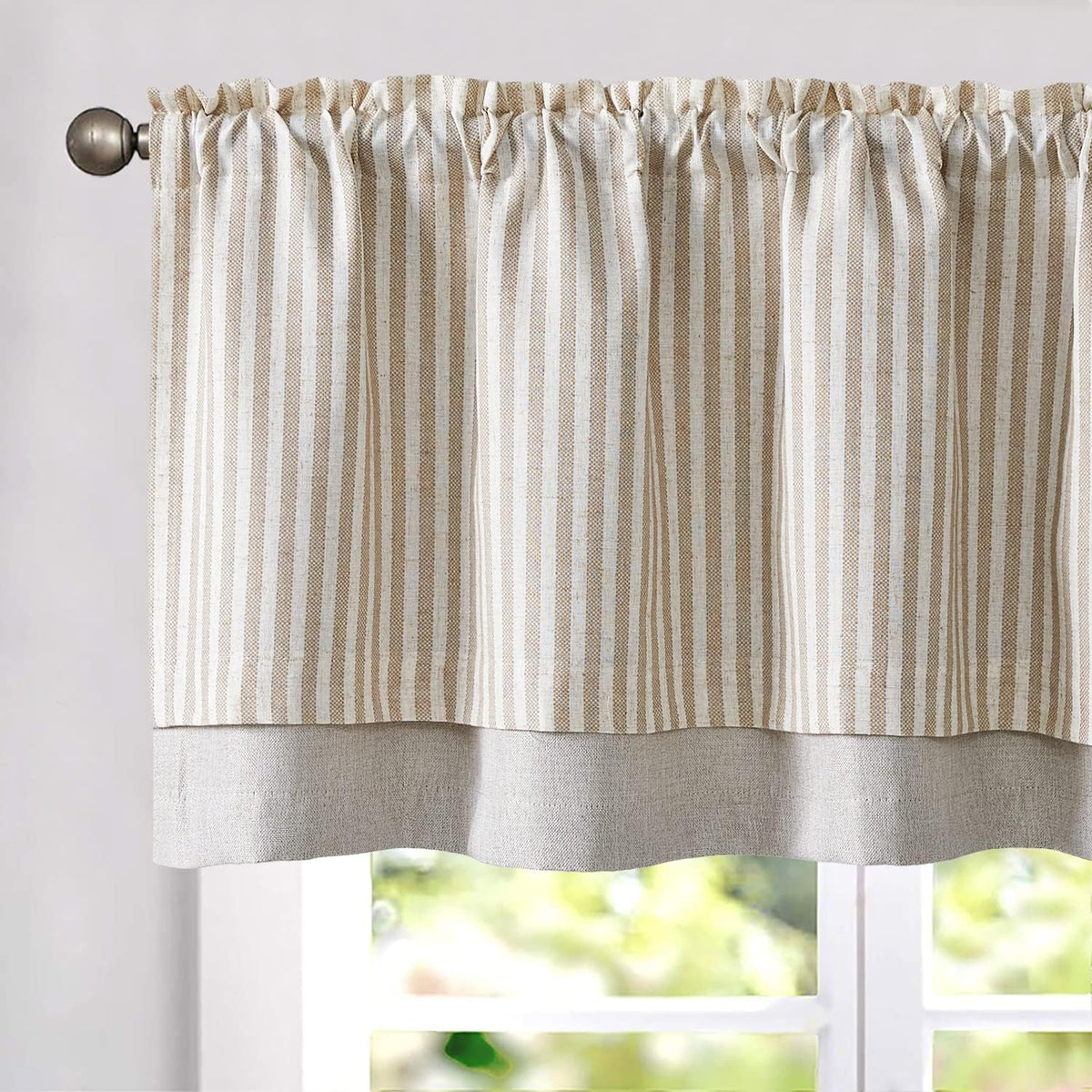 jinchan Stripe Linen Kitchen Valance Curtain, 50x16, 1 Panel, Taupe