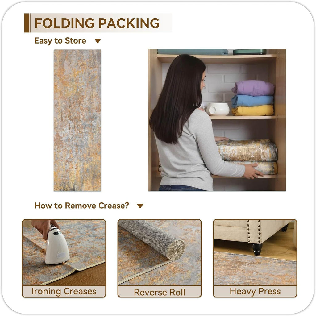 Beige Gold Rug Runners for Hallways Kitchen Non Slip Washable 2x6 Entryway Runner Rugs with Rubber Backing 6ft Long Carpet Runner for Laundry Room Bedroom, Low Pile Stain & Fade Resistant