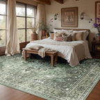 Area Rugs 10'x12' Washable Non-Slip, Floral Vintage Distress Print Pattern - Image 2
