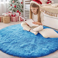 OLANLY Bright Blue Round Rugs for Bedroom by OLANLY