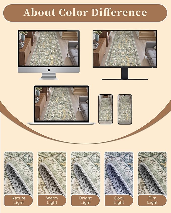 Madane Runner Rug 2x8, Washable Hallway Runner Rugs, Non-Slip Low-Pile Soft - Image 9