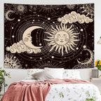 Wonrizon Sun and Moon Tapestry, Aesthetic Black Dark Spiritual Tapestries Mystic Burning Sun with Clouds Star Wall Hanging decor for Bedroom (59.1" x 82.7")