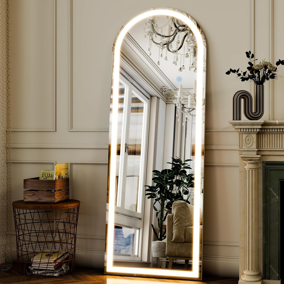 GLSLAND 20"x56" Arched Full Length Mirror LED Lighted Floor Standing Mirror