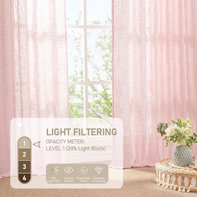 LAMIT Linen Curtains 48 Inch Length 2 Panels, Light Filtering Panels Back Tab - Image 4