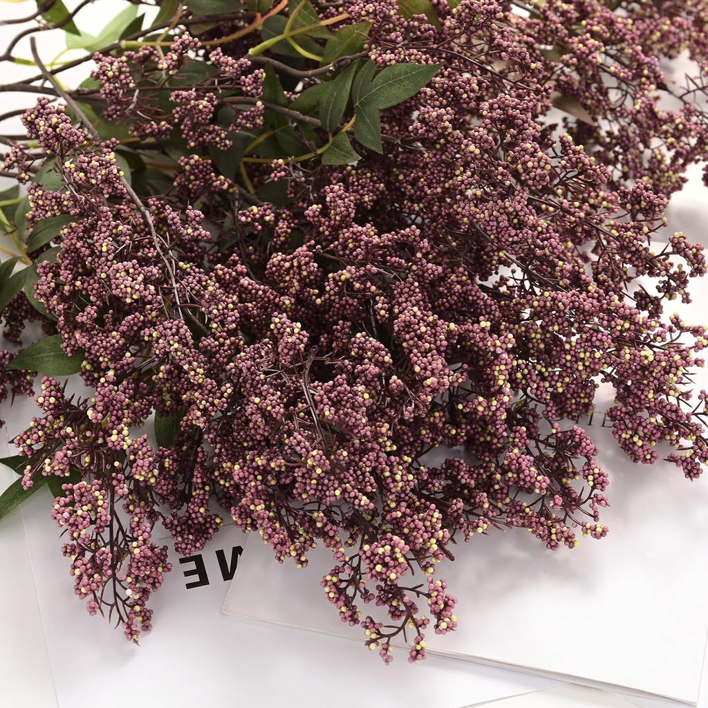 3Pcs 43In Faux Berry Stems, Artificial Nandina Fall Decor, Dusty Plum