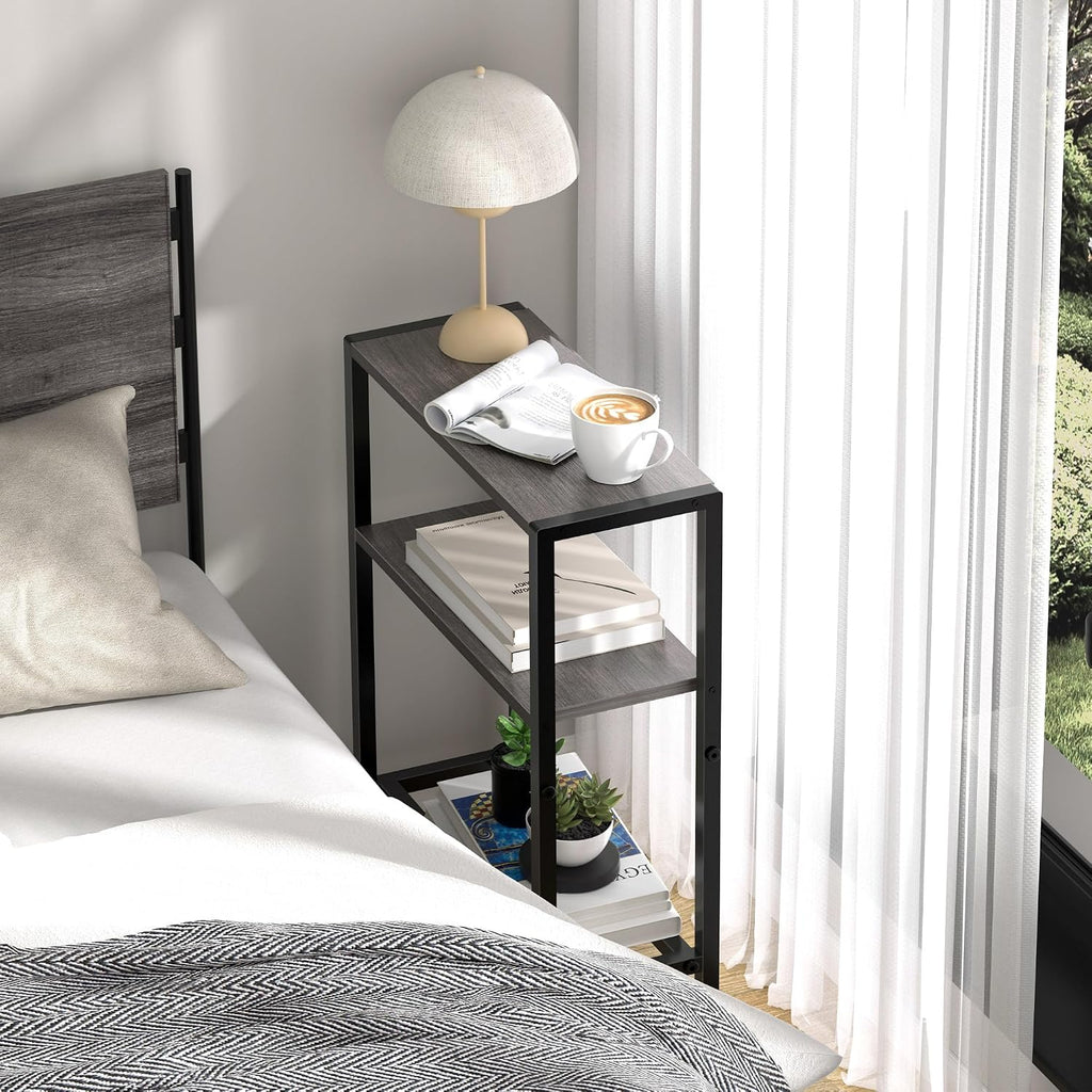 Narrow Side Table Set of 2, 2-Tier Small End Table,Slim Nightstand