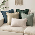 MIULEE Decorative Lumbar Throw Pillow Covers Neutral Linen Fringe Throw Pillows - Image 5