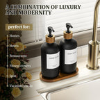 MASADI Black Soap Dispenser Set with Tray, Dish and Hand soap Lotion Dispenser Set with Wooden Pump for Kitchen and Bathroom Decor for Counter, Modern Vintage Liquid Soap Dispensers