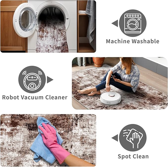 3x10 Washable Runner Rugs for Hallway: Easy-to-Clean Abstract Runners for - Image 4