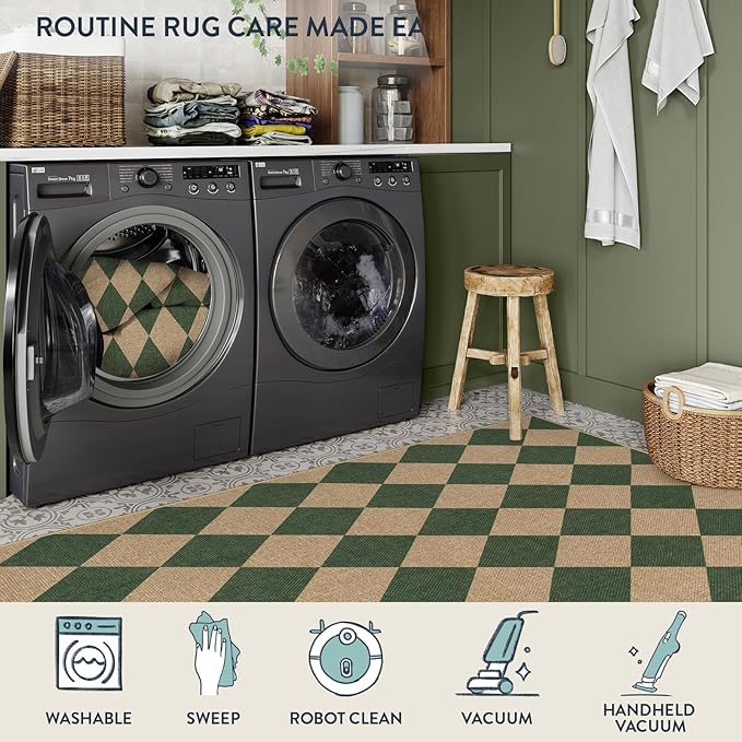 Lahome Colette Checkered Kitchen Runner, 2x8 Easy Jute Runner Rug - Image 4