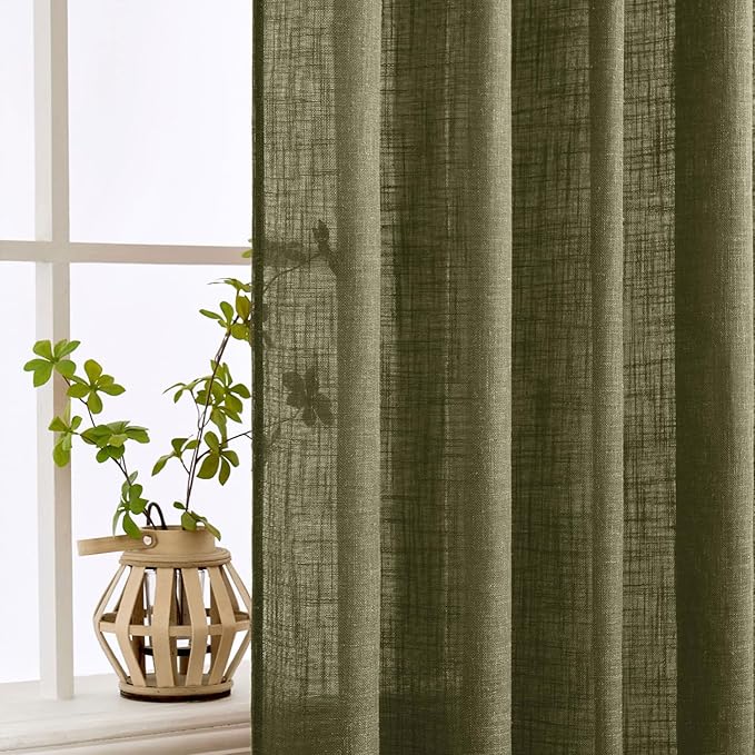 MIULEE Light Olive Green Linen Curtains 90 Inch Long 2 Panels - Image 5