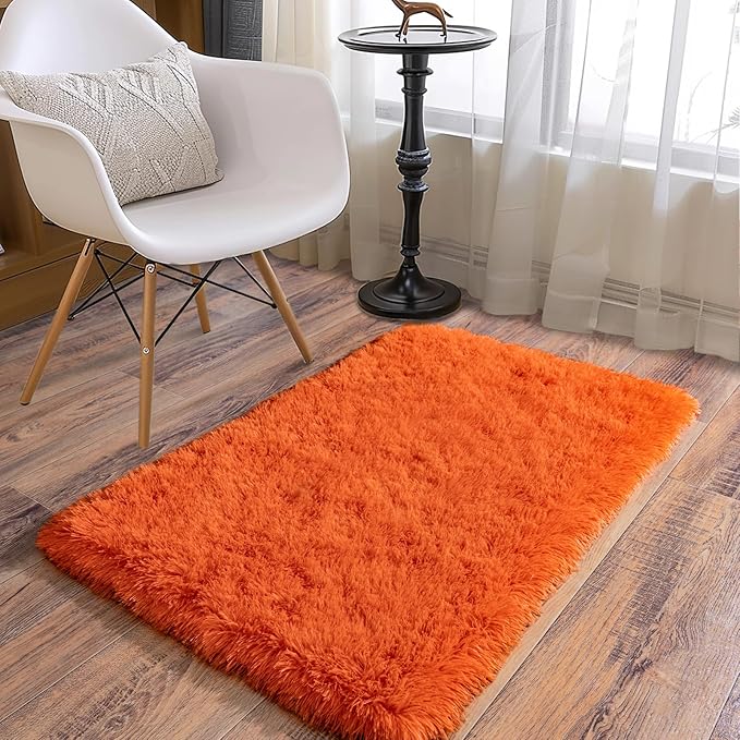 Soft Runner Rugs for Bedroom Hallways, 2x3 Orange Fluffy Shag Throw Area Rug - Image 2