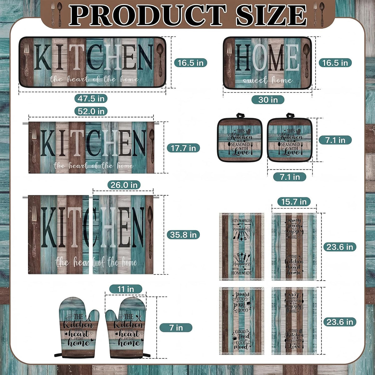 Britimes Kitchen Decor Sets, 13 Pack, Farmhouse Teal Turquoise