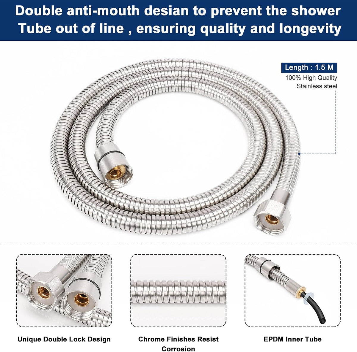 NearMoon Hand Held Shower Head, Luxury High Pressure Shower Kit with Wall Connector and Hose Set, for Bathroom Showering System Contemporary Square Style (Brushed Nickel)
