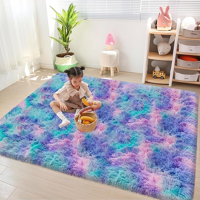 Tie-Dye Purple Rainbow Fluffy Rug - Image 3
