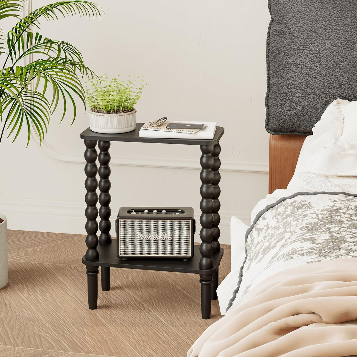 Veegle Narrow Side Table Small End Table for Small Spaces Black