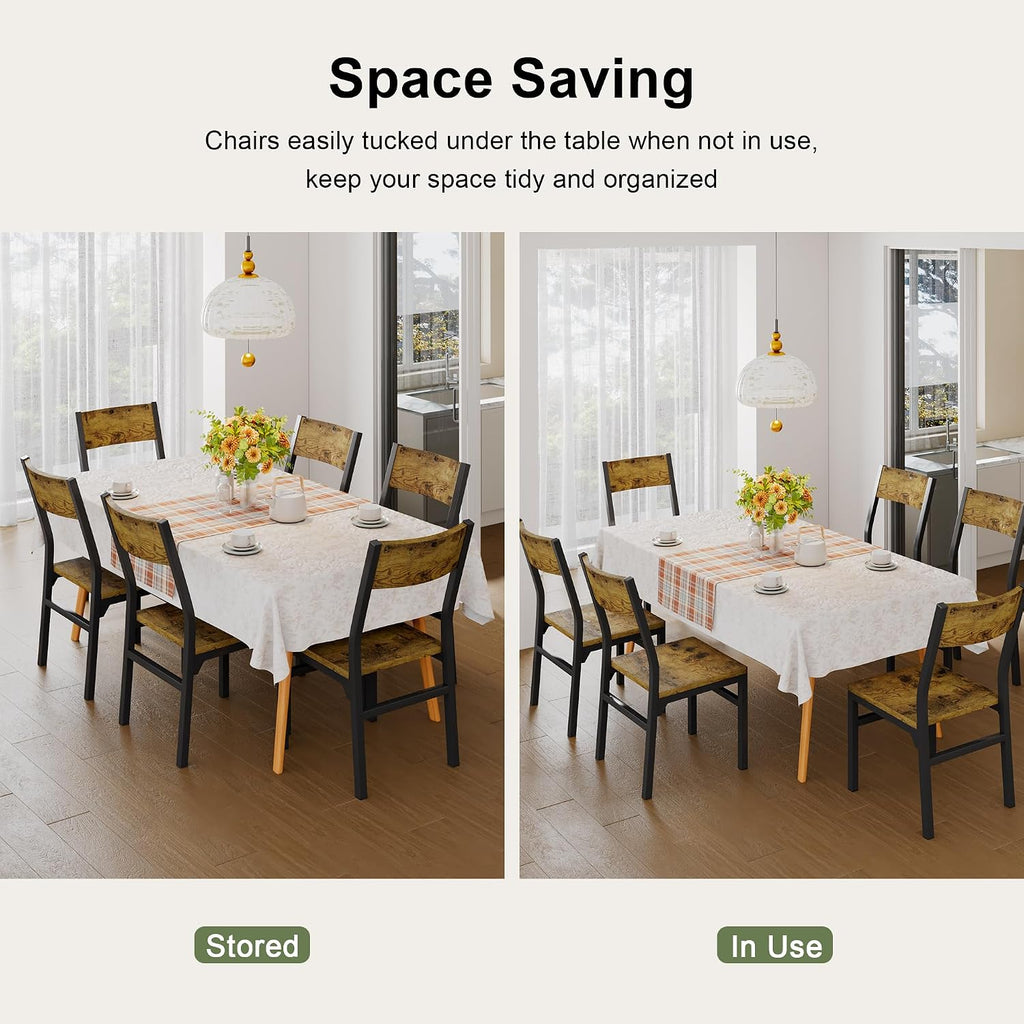 Feonase Dining Chairs Set of 6, Modern Kitchen Chairs with Ergonomic Backrest, MDF Board and Metal Legs, Dinner Chairs for Dining Room, Kitchen and Living Room, Rustic Brown