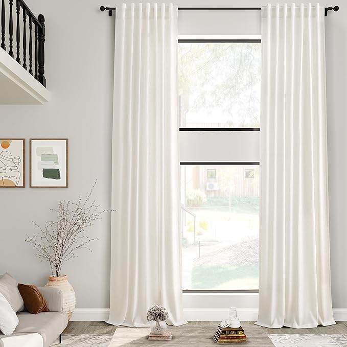 Cream Linen Curtains 192 Inches Long 2 Panels Set by Nanspring