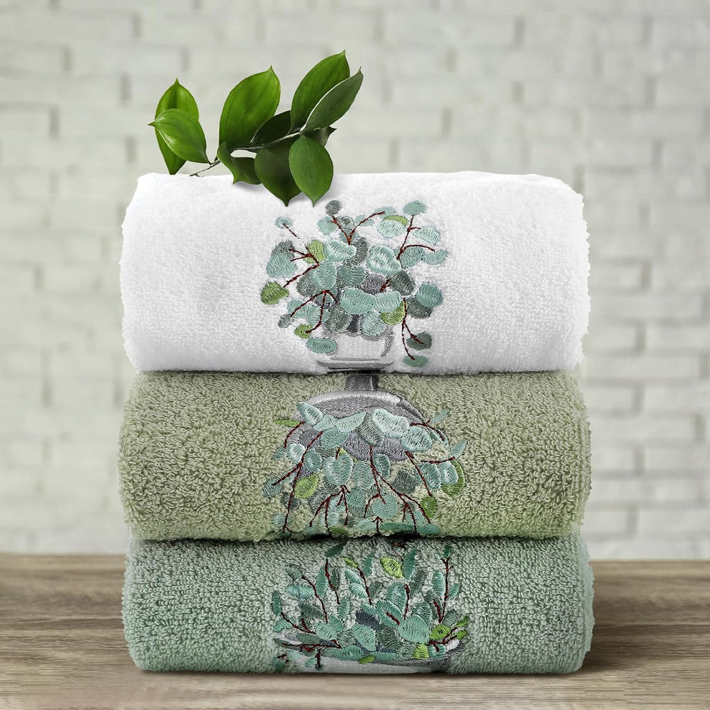 3 Pcs Eucalyptus Leaves Hand Towels for Bathroom Kitchen Decor