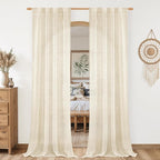 LAMIT Beige Linen Curtains for Living Room 80 inch Length, Light Filtering Semi by LAMIT