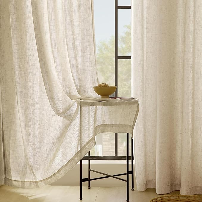 Greyish Beige Linen Curtain 108 inch Length 2 Panels Set Back Tab Light - Image 5