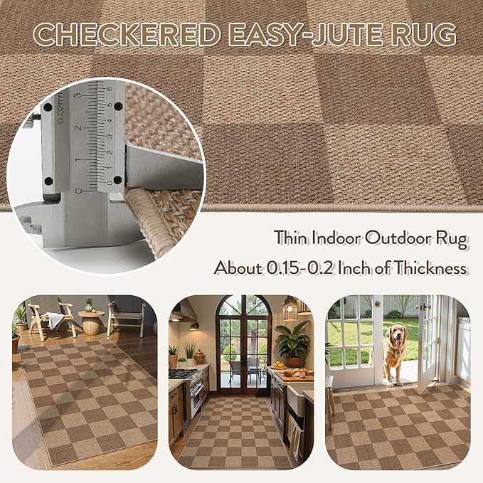 Lahome Colette Checkered Easy Jute Entryway Rug, Washable Rugs 3x5 - Image 4