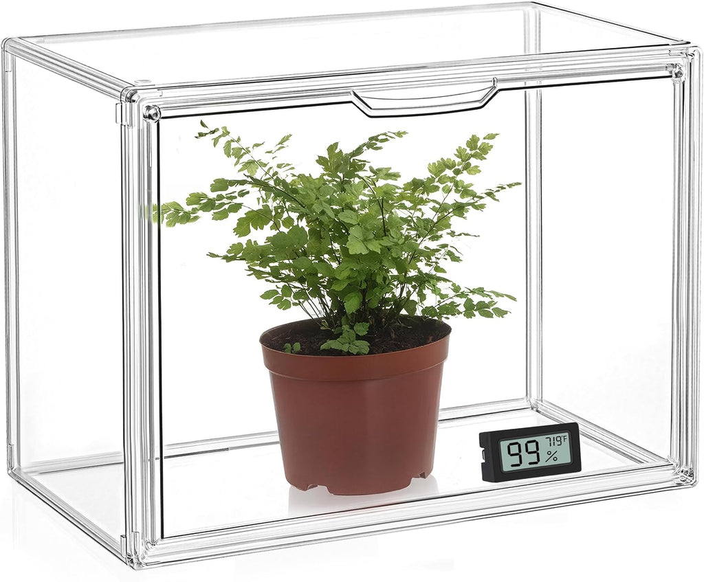 HBlife Mini Greenhouse for Indoor, Clear Stackable Green House with Magnetic Waterproof Door for Small Plants Nursery Germination and Display, Tabletop Portable Greenhouse, 14.1x8.6x10.6 Inch (1 Pack)