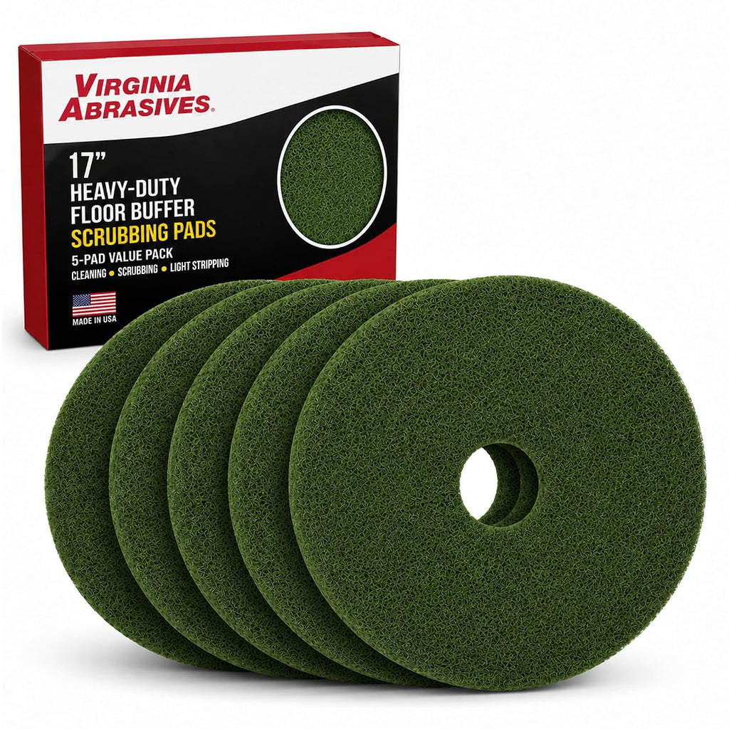 Green Floor Maintenance Pads, Deep Cleaning & Light Stripping, 17" - 5 Pack