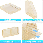5-Tier Desk File Organizer with Drawer & Pen Holder (Gold)