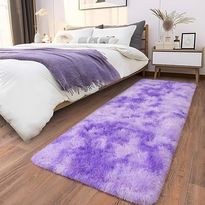 Soft Runner Rugs for Bedroom Hallways, 2x6 Tie-Dyed Purple Fluffy Shag Throw - Image 7
