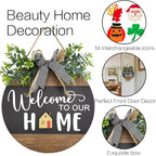 Interchangeable Seasonal Round Wood WELCOME TO OUR HOME Sign for Front Door,Rustic Hanging Wood Wreaths Sign,Farmhouse Porch Fence Welcome Wreaths Decorations.(12inch)