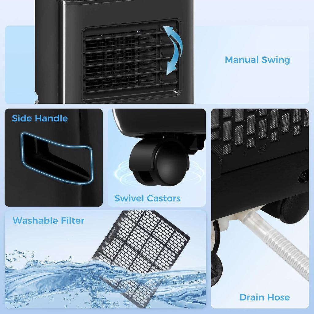 HOMCOM 8000 BTU Portable Air Conditioner 5-in-1 for Rooms 345 Sq. Ft. Black