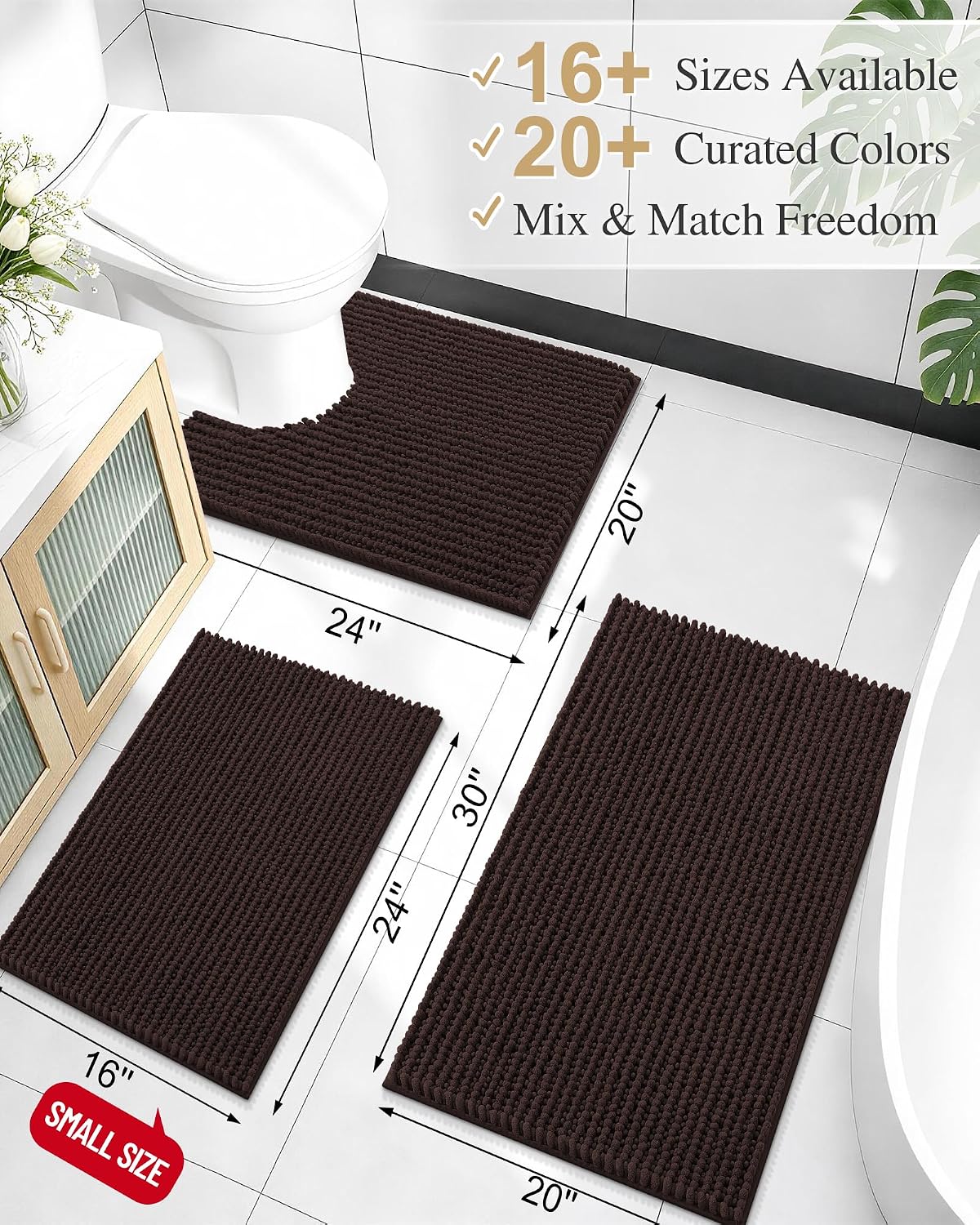 Smiry Thick Bathroom Rugs 30x20, Extra Soft Absorbent Chenille Bath Mat