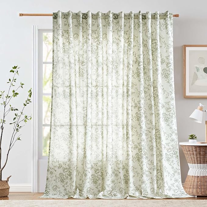 jinchan Linen Floral Curtains 100 Inch Extra Wide by JINCHAN