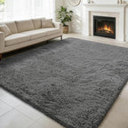 8x10 Fluffy Area Rugs for Living Room, Shag Area Rug for Bedroom, Deep Grey by yulidayang
