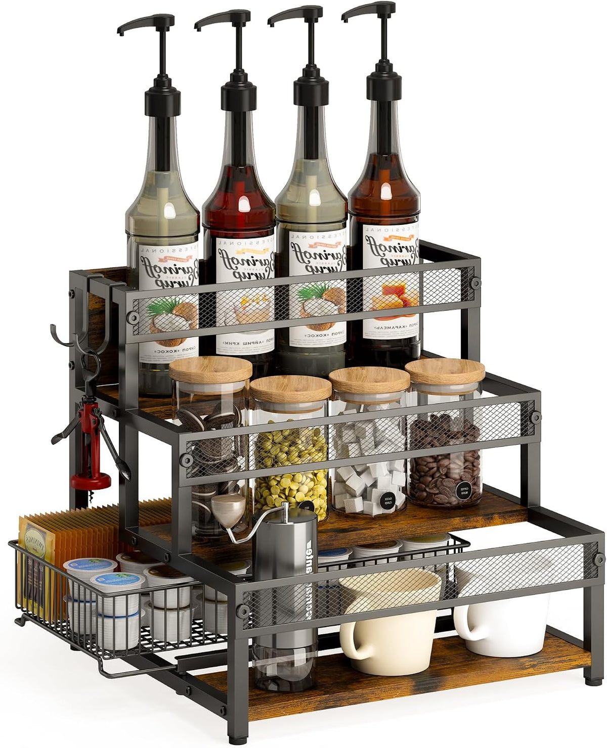LOTEYIKE 3 Tier Coffee Syrup Rack Organizer 12 Water Bottles Holder Stand