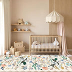 Hallway 4x10 Washable Area Rugs: Indoor Floral Scalloped Rug - Image 3