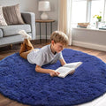 OLANLY Navy Blue Round Rugs for Bedroom by OLANLY
