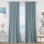 Guken Blue 100% Blackout Linen Curtains 132 Inch Length 2 Panels Set by Guken