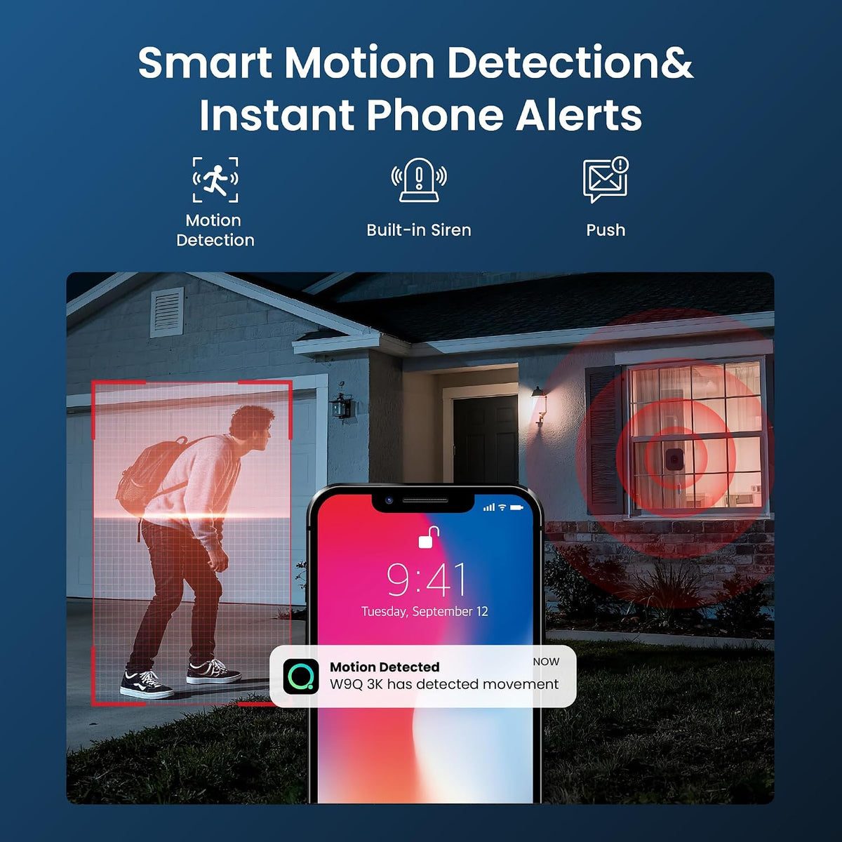 Window Security Camera 3MP 2K, Indoor WiFi Cameras 2.4GHz/5GHz with Colorvue AI Color Night Vision, Person Detection with Auto-Focus, 24/7 Recording Compatible with Alexa & Google Home