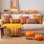 AQOTHES Fall Plaid Orange Throw Pillow Covers 18x18 Inch Set of 2