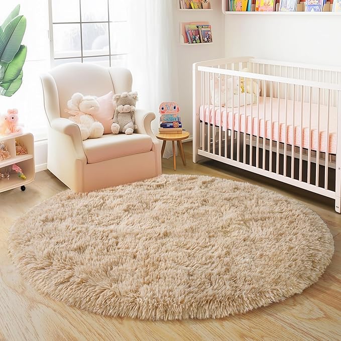6‘x6’ Beige Round Rug for Bedroom, Ultra Soft Fluffy Circle Rug for Kids Girls - Image 3