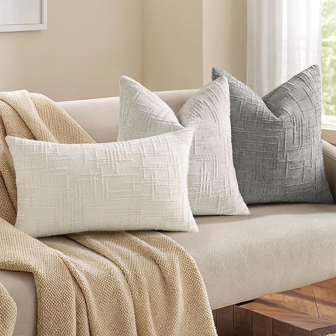 decorUhome Neutral Grey Chenille Euro Sham Throw Pillow Covers 22x22 Set of 2 - Image 4