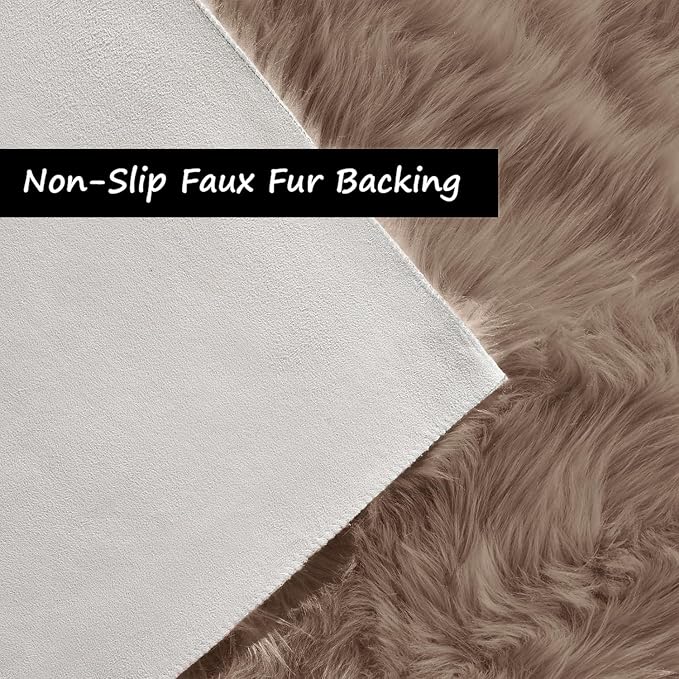 Goolela Furry 2x6 Fluffy Faux Sheepskin Beige Washable Shag Rug - Image 3