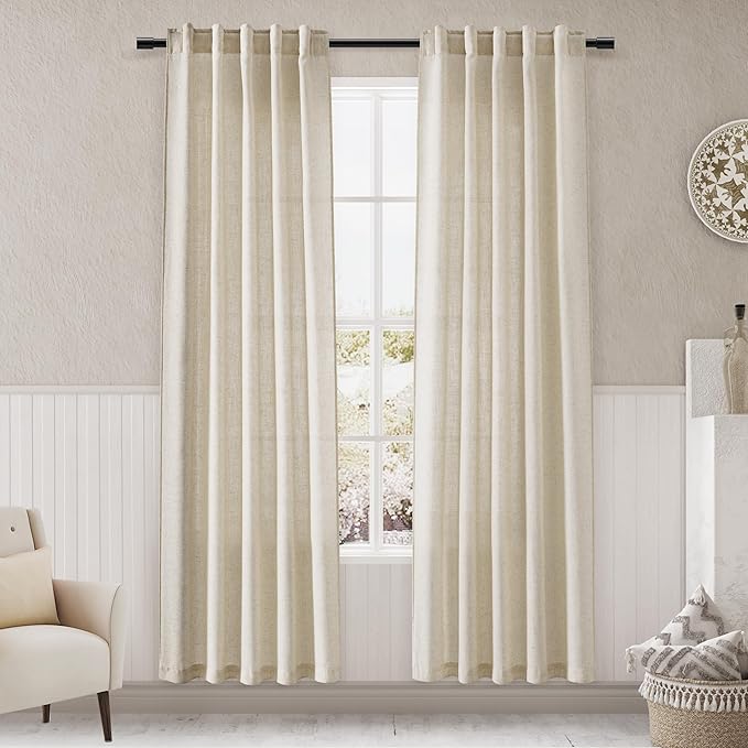 Beige Linen Curtains 80 inches Long by Nanspring