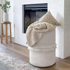 CherryNow 70L Woven Rope Laundry Basket with Tassel, 16" x 22", White