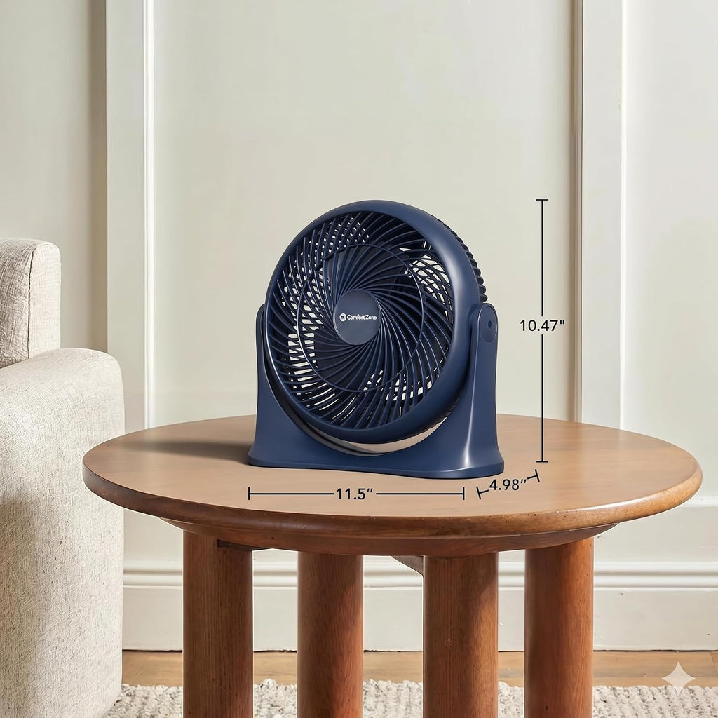 COMFORT ZONE 11" 3-Speed Tabletop Air Circulator Fan with Tilt, Navy