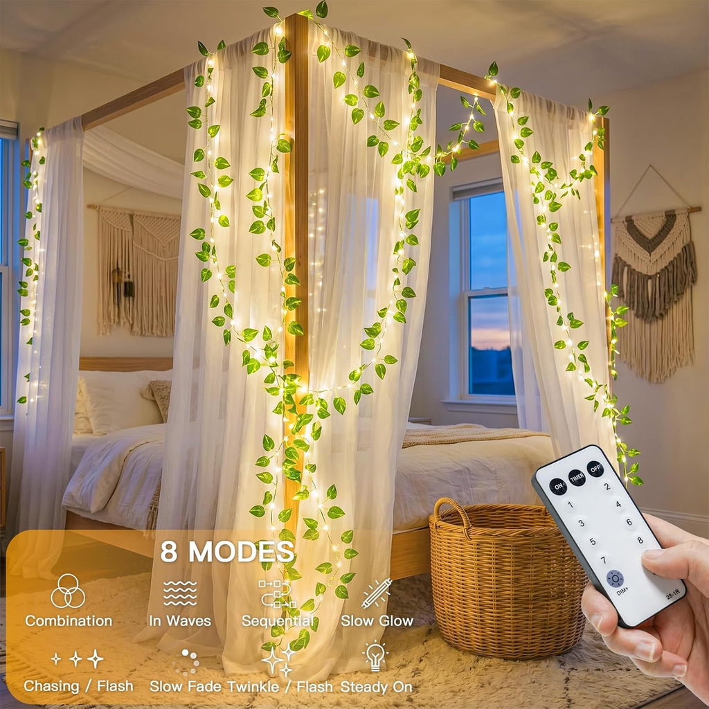 suddus 33FT 100LED Pothos Vine Fairy Lights Battery Operated Copper Wire
