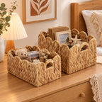 Set of 2 Scalloped Edge Wicker Storage Basket with Built-in Handles