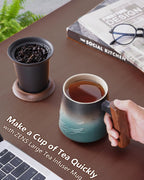 ZENS Tea Mug with Infuser and Lid for Loose Tea Steeper, 14.5oz Blue